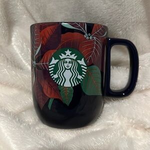 Starbucks Poinsetta Mug Blue Red Flower 12oz